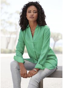 Lascana Damen Hemdbluse, grün, modisch, Gr. 34, unifarben, Web, Obermaterial: 58% Viskose, 28% Baumwolle, 14% Leinen, Blusen, aus Leinenmix,