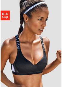 active by Lascana LASCANA ACTIVE Damen Sport-BH, Gr. 70, schwarz-weiß, Microtouch, Netz, Obermaterial: 67% Polyamid, 20% Elasthan, 13% Polyester, sportlich, BHs, mit