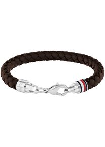Tommy Hilfiger Herren Lederarmband "ICONIC TH BRAIDED LEATHER, 2790545, 2790546", Leder-Edelstahl, silber, Leder, Edelstahl, Armbänder, mit Emaille