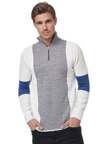Rusty Neal Herren Strickpullover, grau, casual, Gr. M, mehrfarbig, 50% Polyacryl, 50% Baumwolle, Pullover, mit bequemen Half-Zip