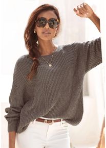 Lascana Damen Strickpullover, grau, modisch, Gr. 32, unifarben, Strick, Obermaterial: 100% Polyacryl, Pullover, mit überschnittenen Schultern,