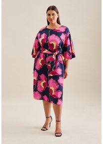 Seidensticker Damen Sommerkleid "Schwarze Rose", blau, Gr. 46, geblümt, 100% Leinen, Kleider, Kurzarm Rundhals Floral