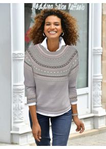 Inspirationen Damen Norwegerpullover "Pullover", grau, Gr. 40, gemustert, mehrfarbig, 100% Baumwolle, Pullover