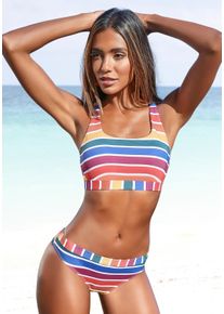 Lascana Damen Bikini-Hose "Rainbow Collection", bunt, Gr. 44, gestreift, Microfaser, Polyamid, Badehosen, mit bunten Streifen