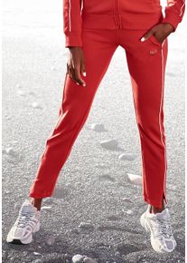 H.I.S. H.I.S Damen Sweathose, Gr. 32, rot, Interlock, Obermaterial: 60% Baumwolle, 40% Polyester, unifarben, Basic, Hosen, mit Reißverschluss am Beinsaum,