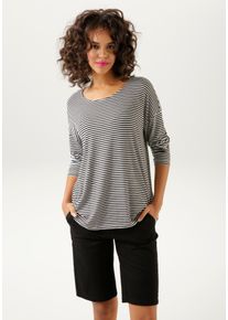Aniston CASUAL Damen Langarmshirt, schwarz-weiß, casual, Gr. 40, geringelt, gestreift, Single Jersey, Obermaterial: 95% Viskose, 5% Elasthan, Shirts,