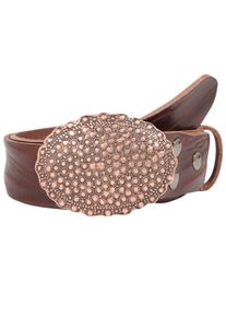 Damen Ledergürtel, braun, casual,modisch, Gr. 105, RETTUNGSRING BY SHOWROOM 019, unifarben, Leder, Gürtel, mit austauschbarer Schließe »Oval Nieten