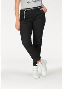 Kangaroos Damen Chinohose, schwarz, casual, Gr. 46, unifarben, Web, Obermaterial: 98% Baumwolle, 2% Elasthan, Hosen, in schmaler Form, mit Kordel zu