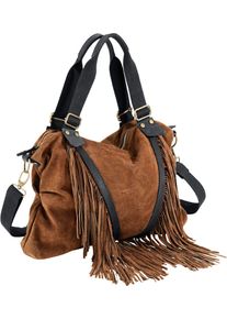 Heine Damen Umhängetasche, braun, Leder, gemustert, mehrfarbig, Taschen