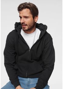 Herren Kapuzensweatjacke, schwarz, Basic, Gr. M, Fruit of the Loom, unifarben, angeraute Sweatware, Obermaterial: 80% Baumwolle, 20% Polyester,