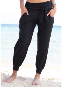Buffalo Damen Strandhose, schwarz, casual, Gr. 36, unifarben, Web, Obermaterial: 85% Baumwolle, 15% Leinen. Bündchen: 95% Baumwolle, 5% Elasthan,