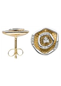 Jobo Damen Paar Ohrstecker "Ohrringe mit 28 Diamanten", P1 = bei 10-facher Vergrößerung erkennbare Einschlüsse, Gelbgold 585-Diamanten, gelb,