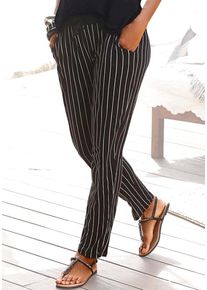 Buffalo Damen Strandhose, schwarz-weiß, modisch, Gr. 34, bedruckt, Jersey, Obermaterial: 100% Viskose, Hosen, mit Streifendruck, bequeme Schlupfhose,