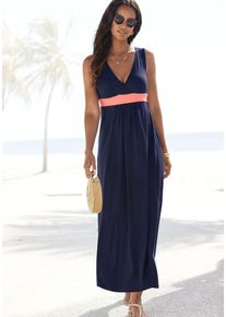Lascana Damen Maxikleid, bunt, casual, Gr. 44, unifarben mit Farbeinsatz, Jersey, Obermaterial: 56% Baumwolle, 37% Modal, 7% Elasthan, Kleider, mit