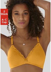 Petite Fleur Damen Bralette-BH, Gr. 70, gelb, Spitze, Obermaterial: 90% Baumwolle, 5% Elasthan, 5% Polyamid, klassisch, BHs, ohne Bügel aus Baumwolle
