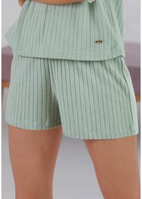 s.Oliver Damen Relaxshorts, Gr. 32, grün, Rippware, Obermaterial: 64% Polyester, 32% Viskose, 4% Elasthan, unifarben, elegant, Hosen, aus