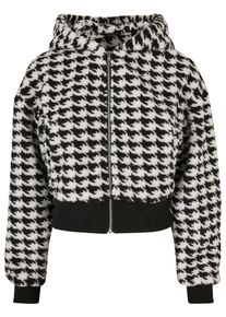 Urban Classics Damen Allwetterjacke "Urban Classics Damen Ladies Short Oversized AOP Sherpa Jacket", schwarz, casual, Gr. L, mehrfarbig, 100%