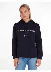 Tommy Hilfiger Damen Kapuzensweatshirt, blau, casual, Gr. XS, unifarben, bestickt, Sweatware, Obermaterial: 64% Baumwolle, 36% Polyester,