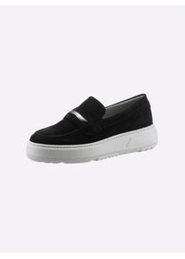 Heine Damen Slipper, Gr. 40, schwarz, Leder, Veloursleder, modisch, Schuhe