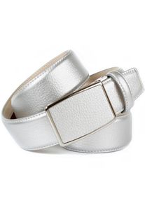 Anthoni Crown Damen Ledergürtel, silber, Gr. 85, unifarben, Leder, Gürtel, in Hirschprägung und glänzender Oberfläche