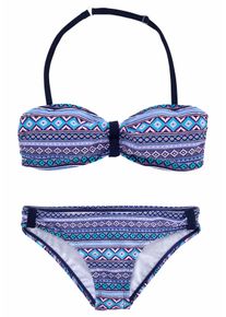 s.Oliver Kinder Bandeau-Bikini, blau, Gr. 158, gemustert, Rautenmuster, Polyamid, Bikini-Sets, mit grafischem Druck