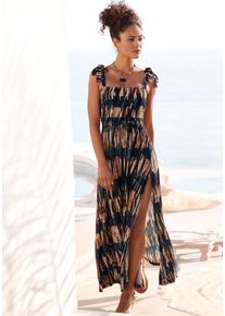 Buffalo Damen Maxikleid, blau, modisch, Gr. 44, bedruckt, Jersey, Obermaterial: 100% Viskose, Kleider, mit Trägern zum Knoten im Alloverprint,