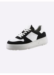 Heine Damen Sneaker, Gr. 36, schwarz-weiß, Leder, Rindsleder, Veloursleder, Glattleder, sportlich, Schuhe