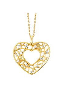 JULIE JULSEN Damen Kette mit Anhänger "925/- Sterling Silber vergoldet Herz 11 Zirkonia", 51cm, Silber 925 (Sterlingsilber), L: 51cm B: 25.0mm, gold,