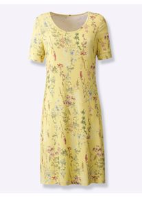 Inspirationen Damen Jerseykleid "Jersey-Kleid", gelb, Gr. 18, geblümt, gemustert, mehrfarbig, Jersey, Single Jersey, 96% Viskose, 4% Elasthan, Kleider