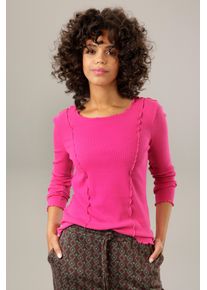 Aniston CASUAL Damen Langarmshirt, pink, modisch, Gr. 42, unifarben, Strukturmuster, Rippware, Obermaterial: 95% Baumwolle, 5% Elasthan, Shirts, mit