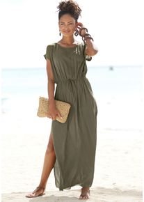 Lascana Damen Strandkleid, grün, modisch, Gr. 42, unifarben, Web, Obermaterial: 100% Viskose, Kleider, aus leicht transparenter Webware, Maxikleid