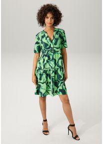 Aniston CASUAL Damen Sommerkleid, grün, modisch, Gr. 38, gemustert, Strukturmuster, Cru00eape, Obermaterial: 97% Polyester, 3% Elasthan, Kleider, mit