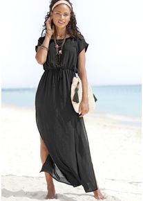 Lascana Damen Strandkleid, schwarz, modisch, Gr. 38, unifarben, Web, Obermaterial: 100% Viskose, Kleider, aus leicht transparenter Webware, Maxikleid