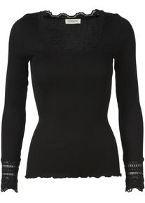 rosemunde Damen Langarmshirt "Benita Silk Blouse", schwarz, feminin, Gr. XS, unifarben, Rippware, Obermaterial: 70% Seide, 30% Baumwolle, Shirts,