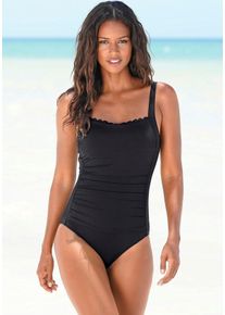 Lascana Damen Badeanzug "Scallop", schwarz, Gr. 38, unifarben, Polyamid, Badeanzüge, mit Wellenkante und Shaping-Effekt