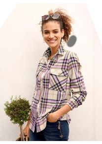 Casual Looks Damen Flanellbluse, lila, Gr. 40, gemustert, kariert, mehrfarbig, 100% Baumwolle, Blusen