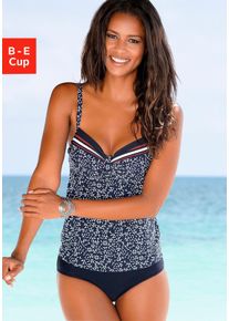 Lascana Damen Bügel-Tankini-Top "Minimal", blau, Gr. 38, bedruckt, Polyamid, Bikini-Oberteile, in bauchbedeckender Form