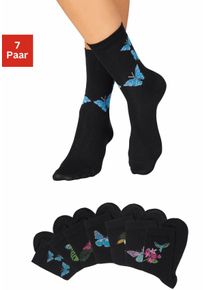 H.I.S. H.I.S Damen Socken, Gr. 35, schwarz, Polyamid, Baumwolle, Elasthan, gemustert, Socken, mit Schmetterlings- und Vogelmotiven