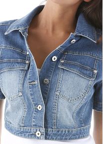 Aniston CASUAL Damen Jeansjacke, blau, casual, Gr. 38, unifarben, Web, Denim/Jeans, Obermaterial: 98% Baumwolle, 2% Elasthan, Jacken, in Used-Washung