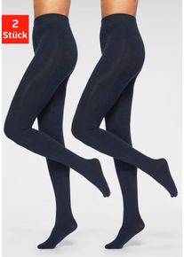 Lavana Damen Thermostrumpfhose, Gr. S, blau, Obermaterial: 66% Baumwolle, 30% Polyester, 4% Elasthan, glattgestrickt, uni, Strumpfhosen, mit