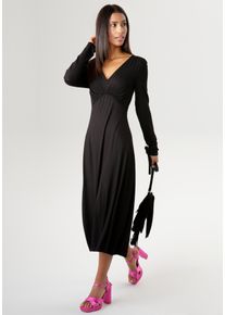 Damen Midikleid, schwarz, feminin, Gr. 44, Aniston SELECTED, unifarben, Single Jersey, Obermaterial: 95% Viskose, 5% Elasthan, Kleider, mit