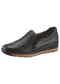 Rieker Damen Slipper, Gr. 39, schwarz, Leder, sportlich, Schuhe, Freizeitschuh, Halbschuh mit Gummizügen
