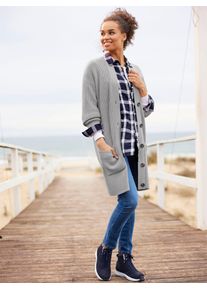 Heine Damen Strickjacke, grau, Gr. 44, unifarben, 50% Viskose, 28% Polyester, 22% Polyamid, Strickjacken