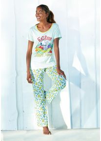 PEANUTS Damen Pyjama, Gr. 36, grün, Single Jersey, Obermaterial: 100% Baumwolle, bedruckt, gemustert, Basic, Homewear-Sets, mit Snoopy-Print