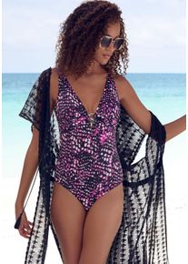 Bruno Banani Damen Badeanzug, rosa, Gr. 40, bedruckt, gepunktet, Microfaser, Badeanzüge, mit silberfarbenem Accessory