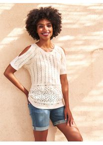 Heine Damen Kurzarmpullover "Pullover", beige, Gr. 42, unifarben, 55% Polyacryl, 45% Polyamid, Pullover