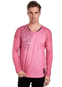 Rusty Neal Herren Langarmshirt, rosa, Gr. L, unifarben, 100% Baumwolle, Shirts, in Used-Optik