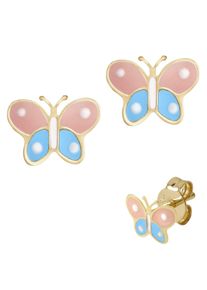 Firetti Mädchen Paar Ohrstecker "Schmuck Geschenk Silber 925 Ohrschmuck Schmetterling Erstohrstecker", Gelbgold 333, bunt, Gelbgold 333, Ohrringe,