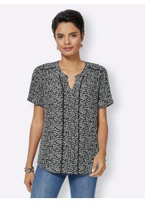 CRÉATION L CREATION L Damen Kurzarmbluse, schwarz-weiß, Gr. 36, gemustert, 97% Polyester, 3% Elasthan, Blusen