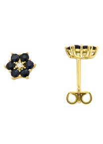 Firetti Damen Paar Ohrstecker "Schmuck Geschenk Gold 333 Ohrschmuck Farbstein Edelstein Blume Saphir", P2 = erkennbare Einschlüsse, Gelbgold